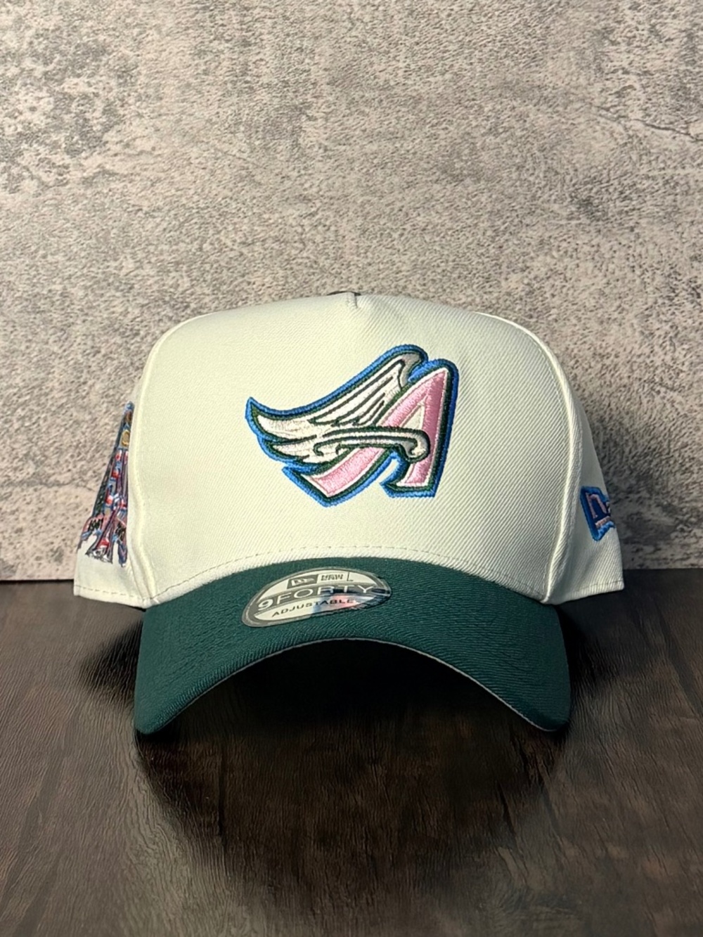 New Era Angels 50th Anniversary 9FORTY A-Frame Snapback Cream Green Hat NWT